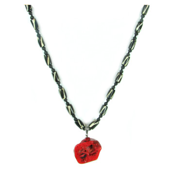 Coral pendant and Black and White African chain