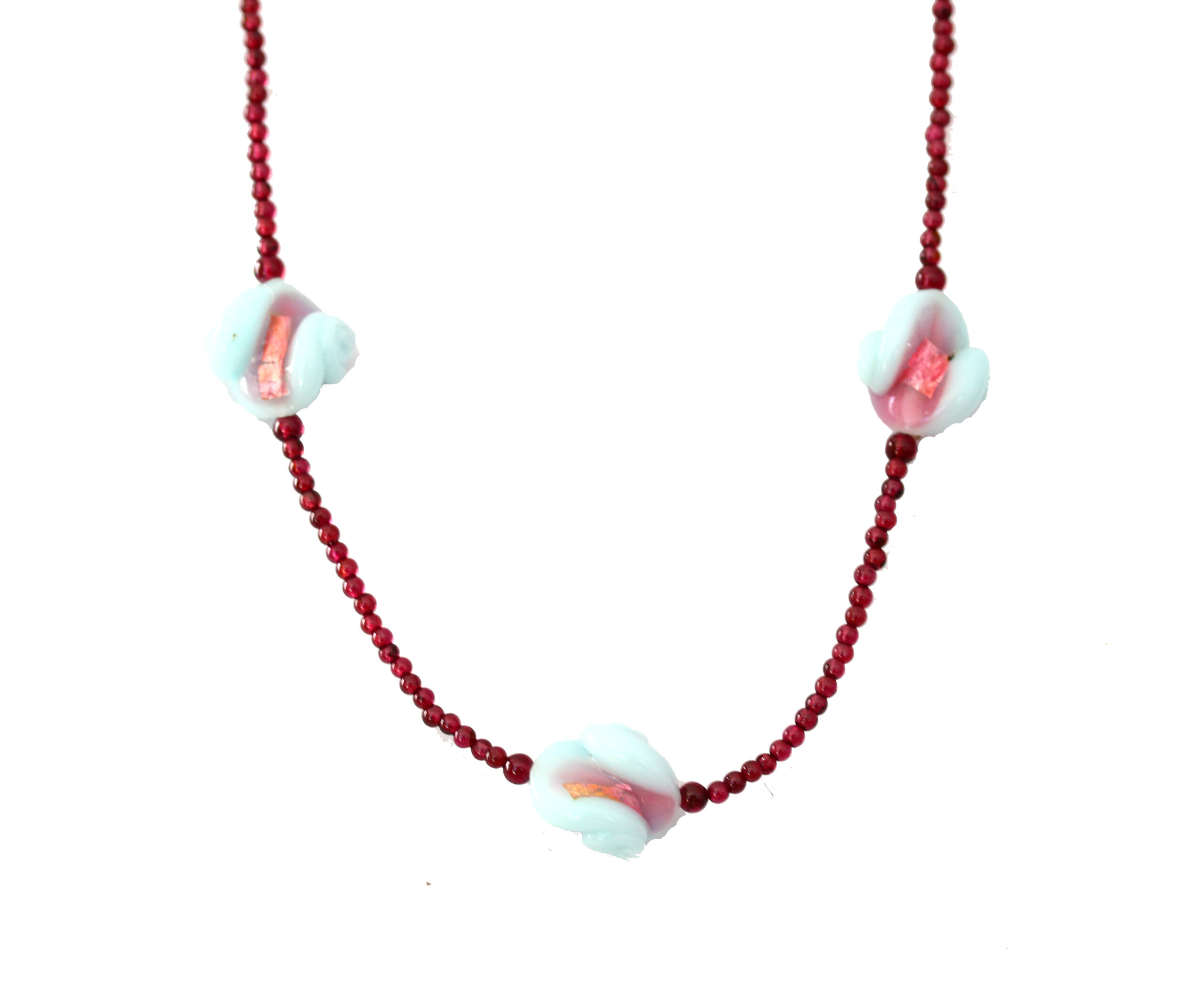 Garnet Illusion Necklace with Baby Blue Murano Beads - Image 2