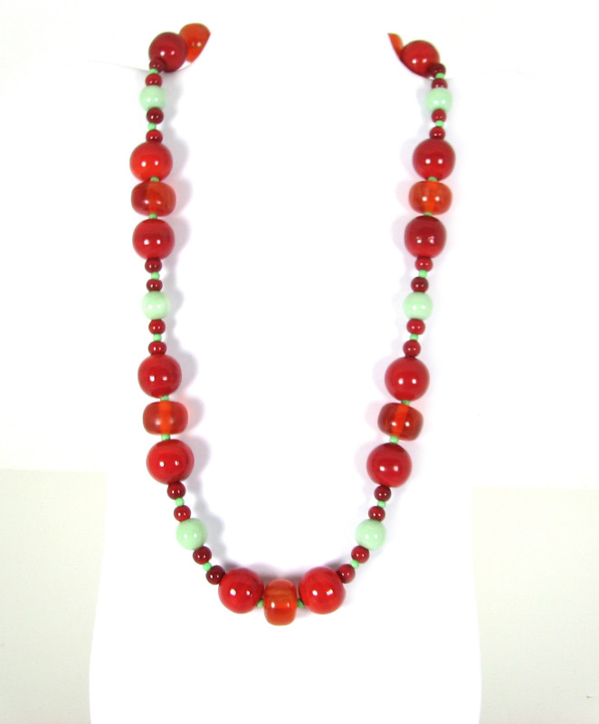 Handmade Bright Orange Necklace with Contrasting Light Green Beads
