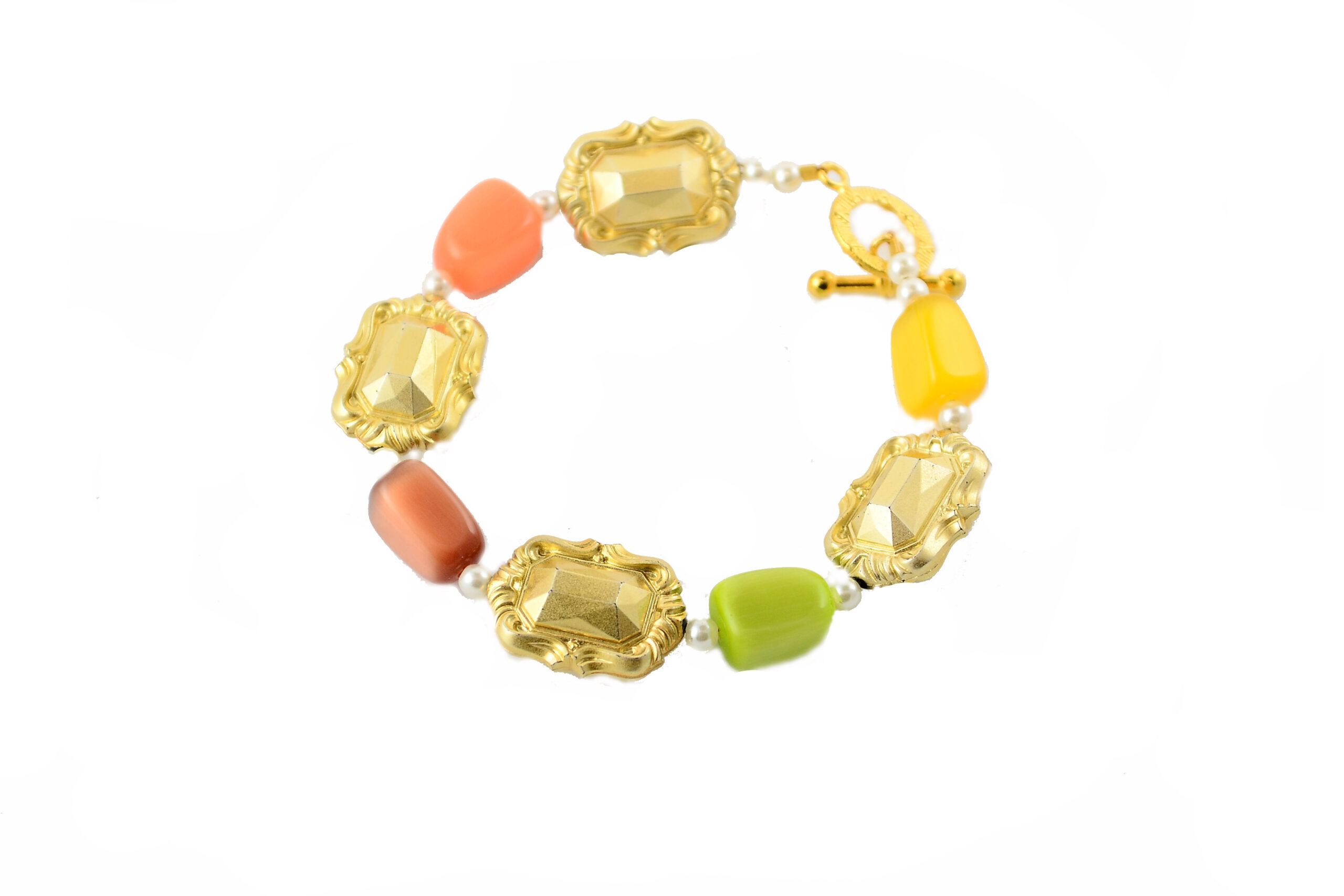 Ornate Gold, Yellow, Orange and Green Bracelet