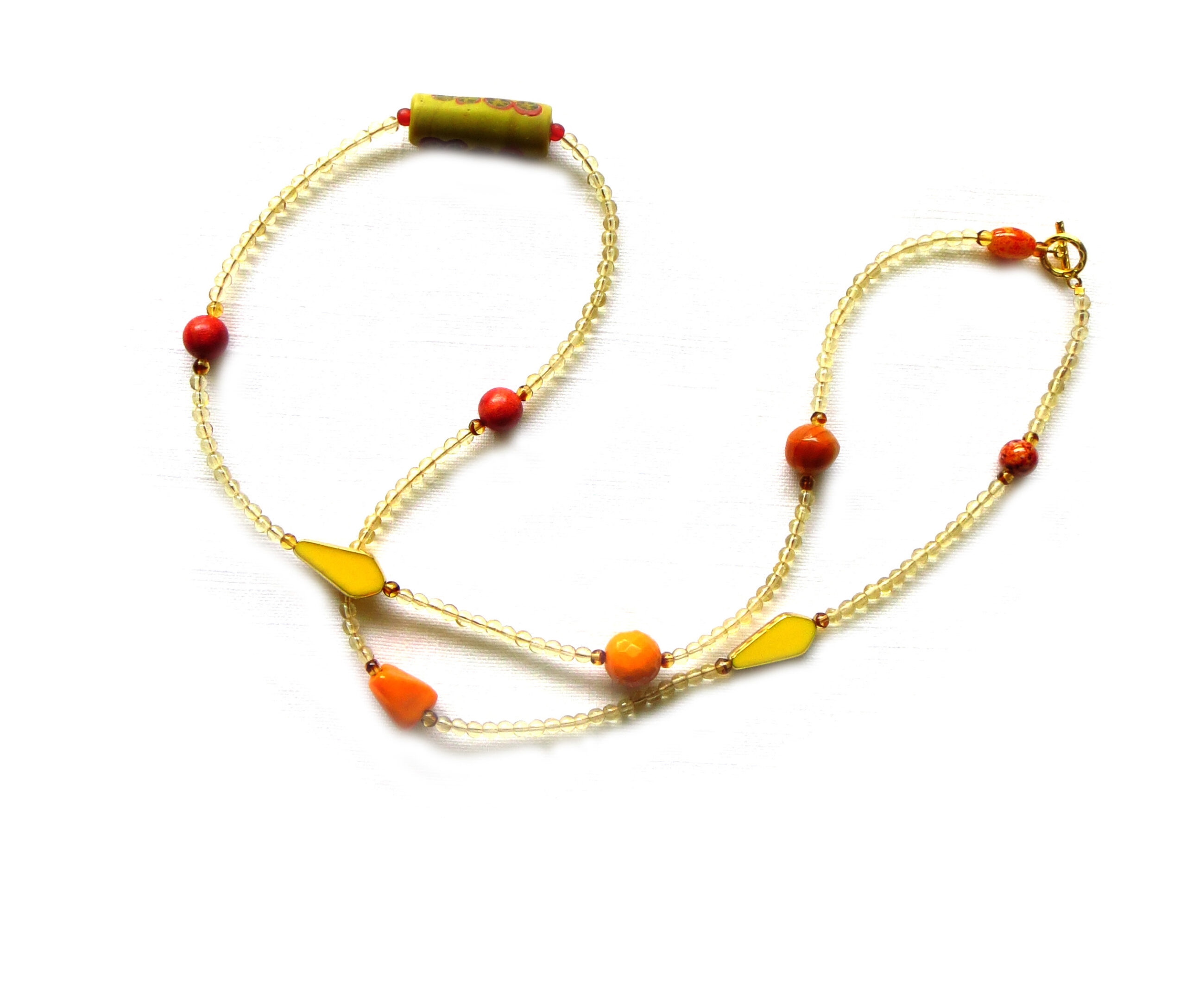Yellow and Orange Long Illusion Necklace. One-of-a-Kind
