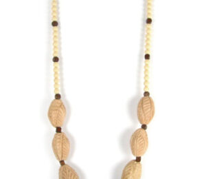 Artistic Necklace with Handmade Terracotta Beads, Contrasting with Brown Wood