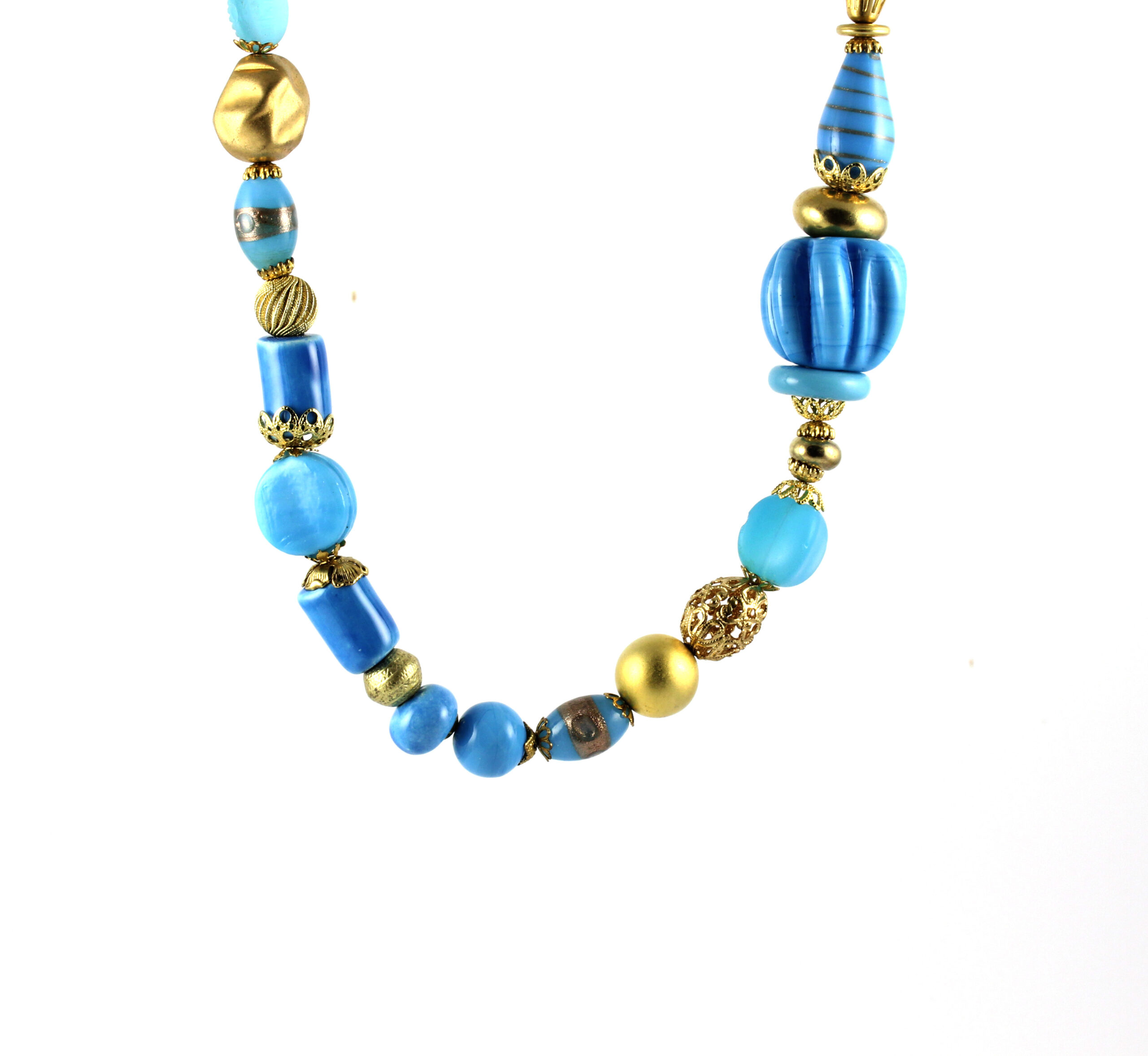Aqua, Blue and Gold Randomly Beaded Necklace. One of a Kind. - Image 2