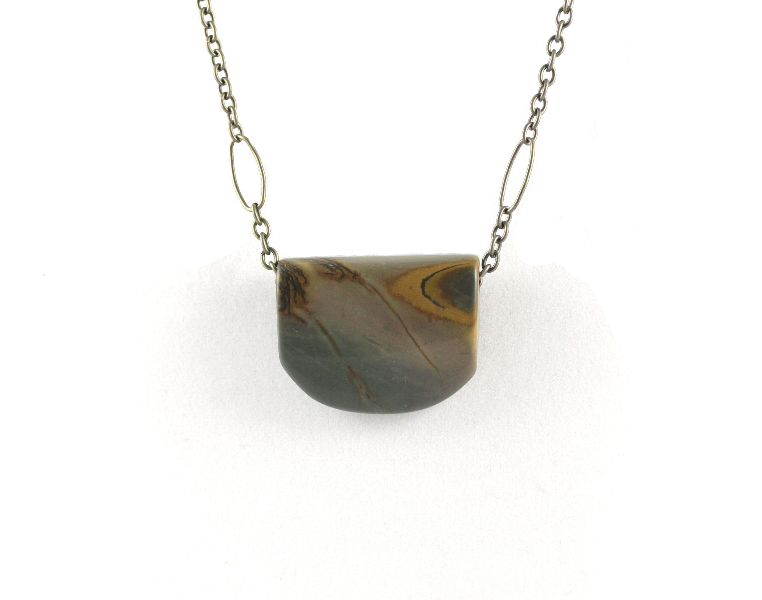 Sage, Olive and Dijon "Pocketbook" Pendant/necklace on a Bronze Chain
