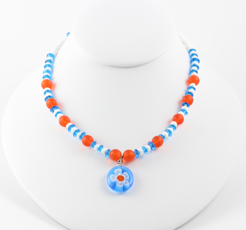 Girl's Patriotic necklace and Pendant In Red White and Blue