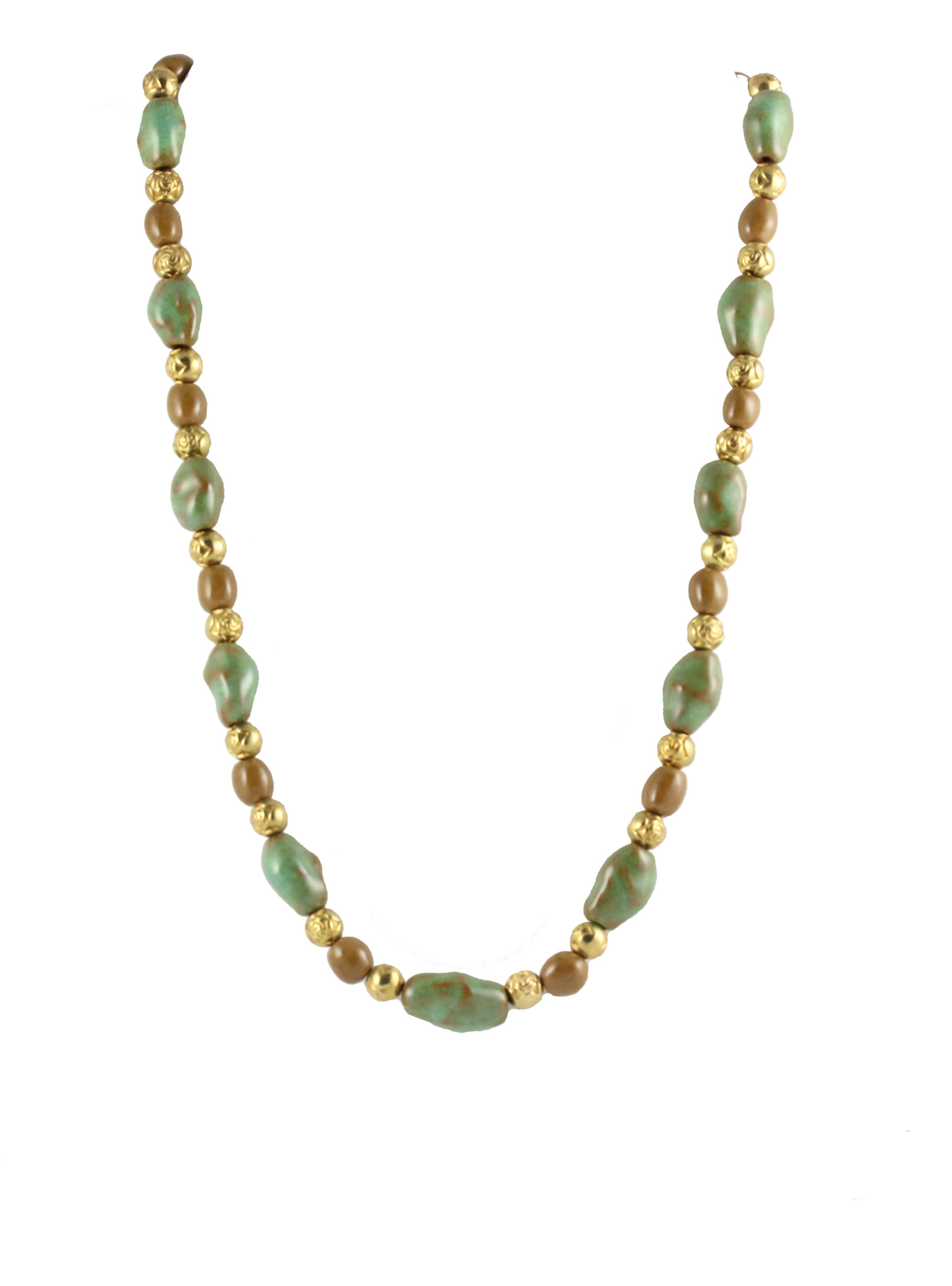 Egyptian Style Green, Brown, and Gold Necklace