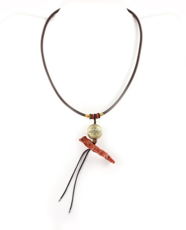 Hand made Ethnic Looking Black and Coral Necklace/pendant