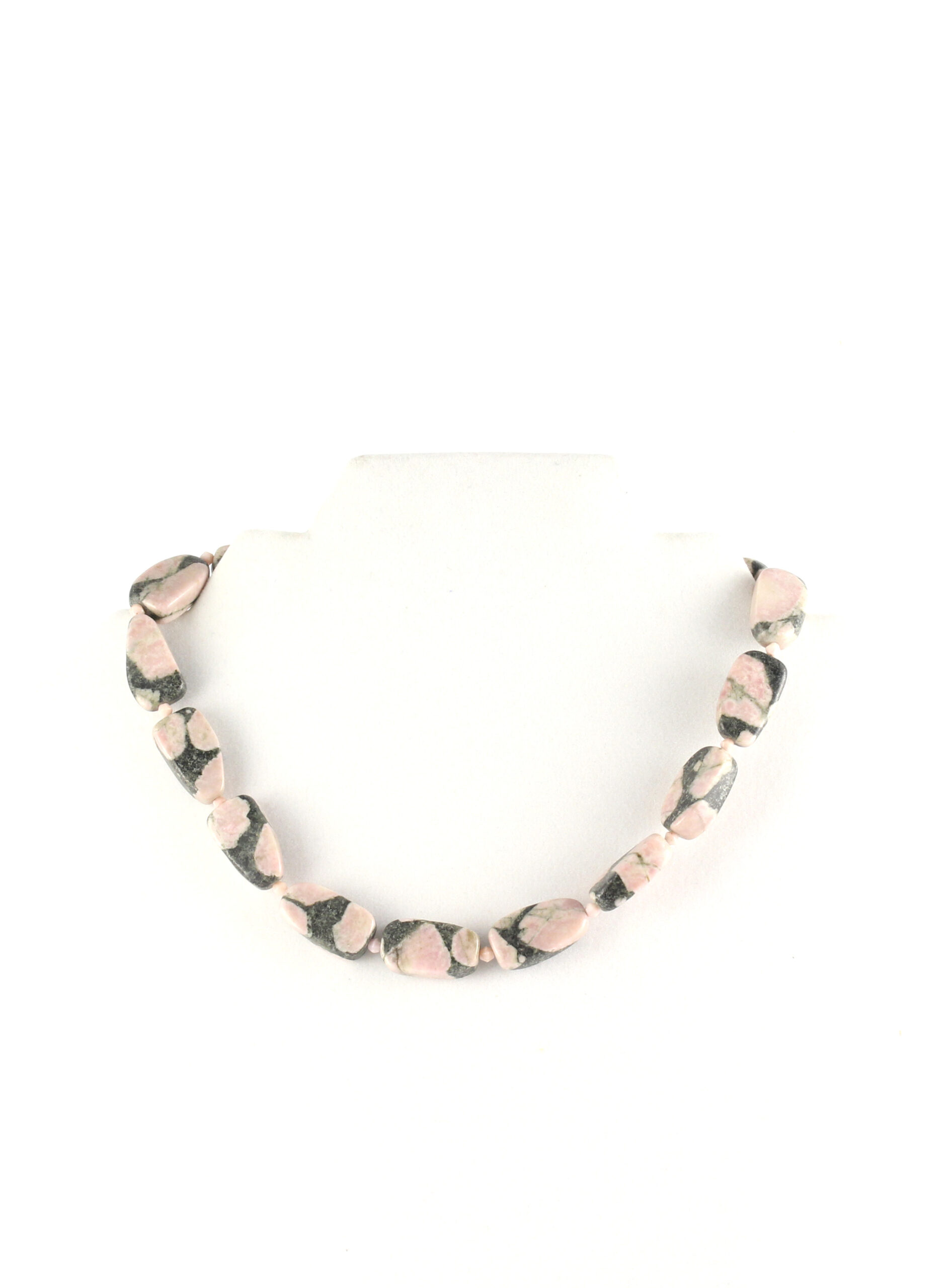 Modern Necklace of Pink and Charcoal Gray Rhodonite Jasper