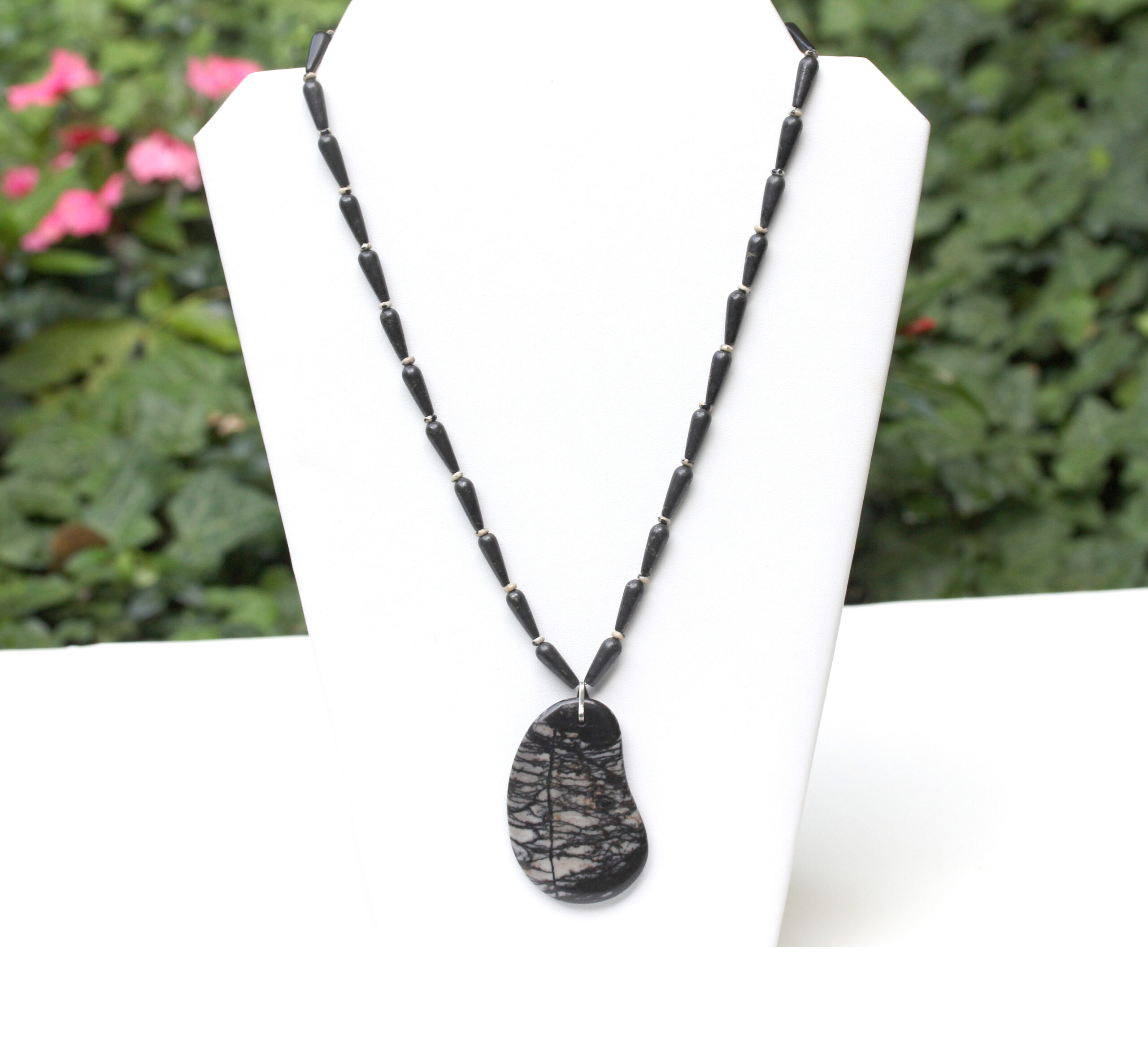 Modern Black and Gray Vein Jasper Pendant/Necklace