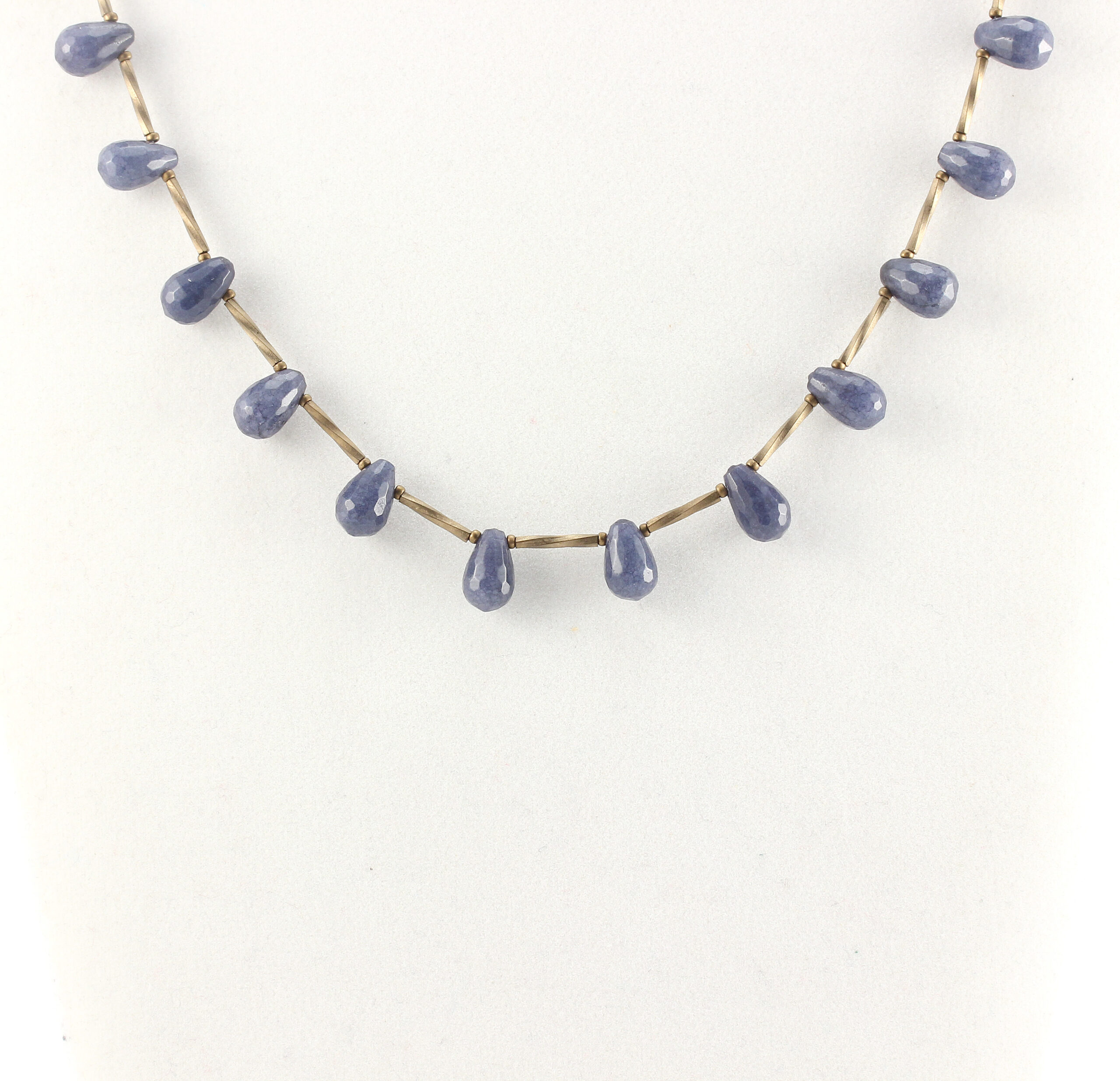 A Delicate Necklace of Blue Jade Briolettes and Bronze Miyuki Tubes