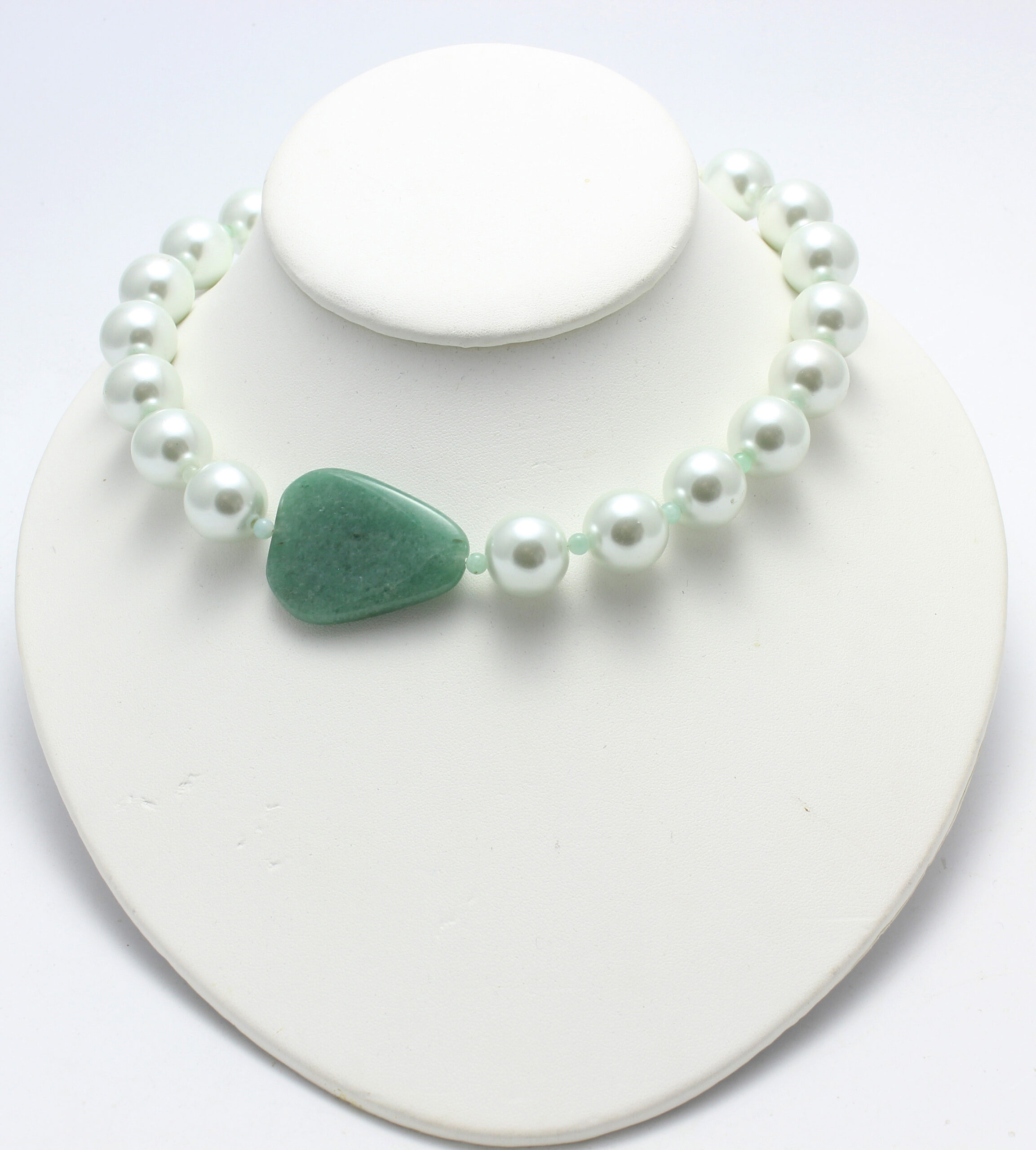 Light Green Pearl Choker with Large Aventurine Focal. OOAK