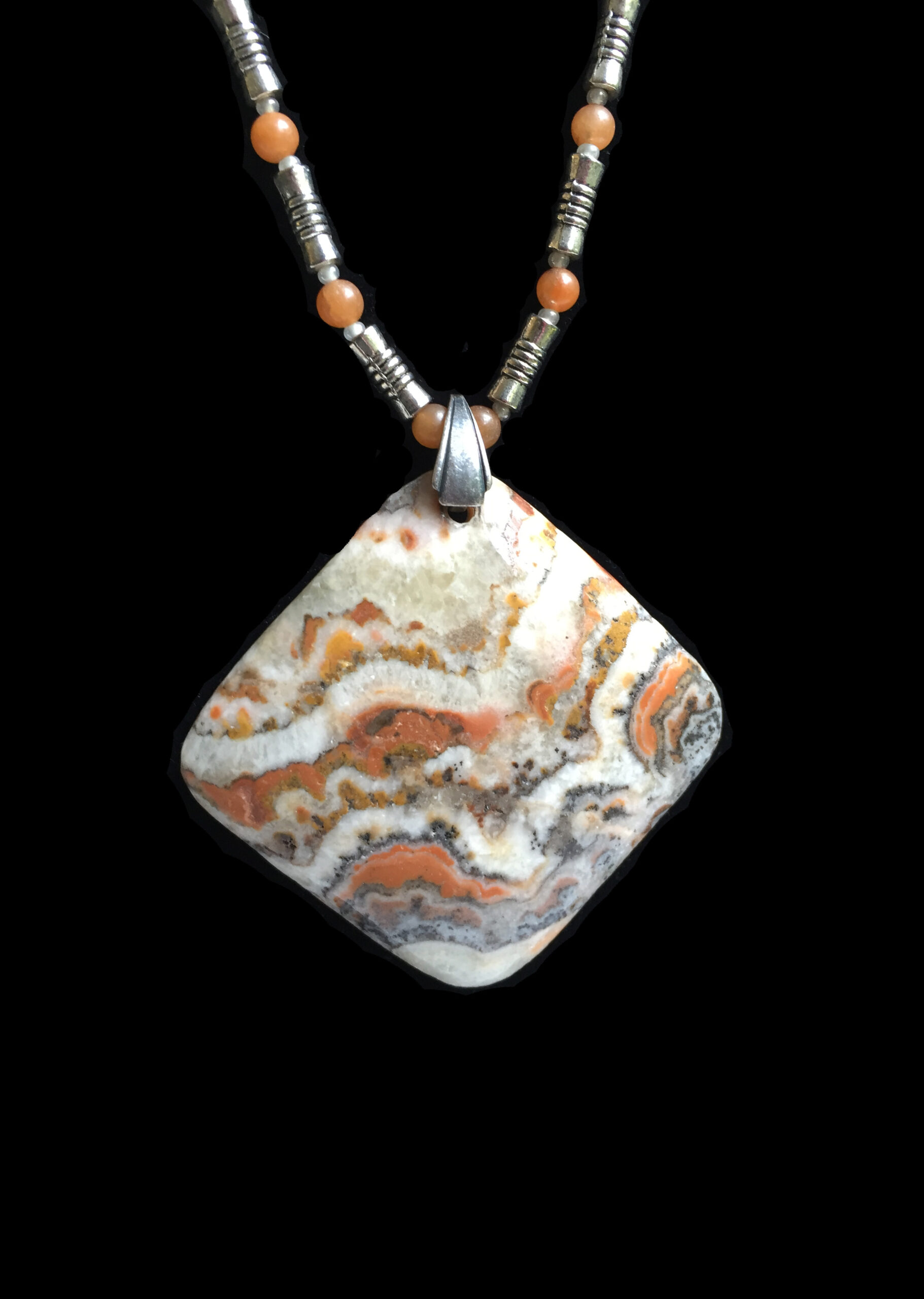 Gray White Orange Jasper Pendant/Necklace on Handmade Chain - Image 3
