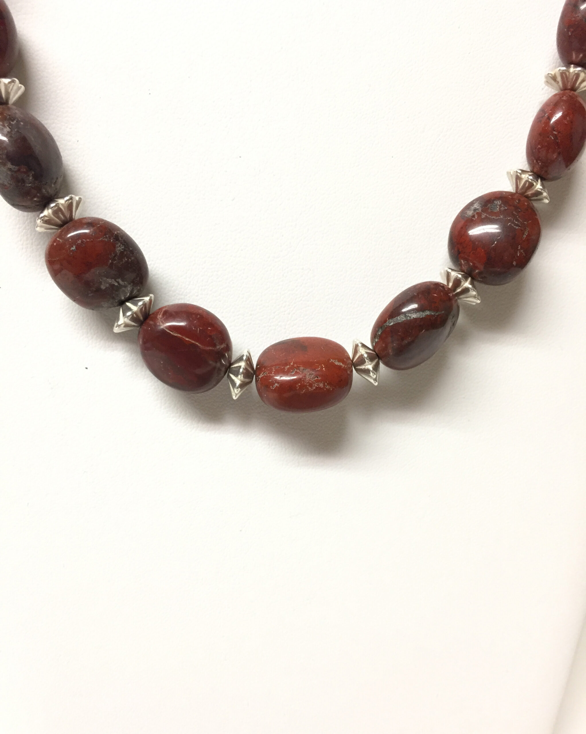 Wine Color Necklace with “Red Jasper” Nuggets and Silver Florets - Image 3