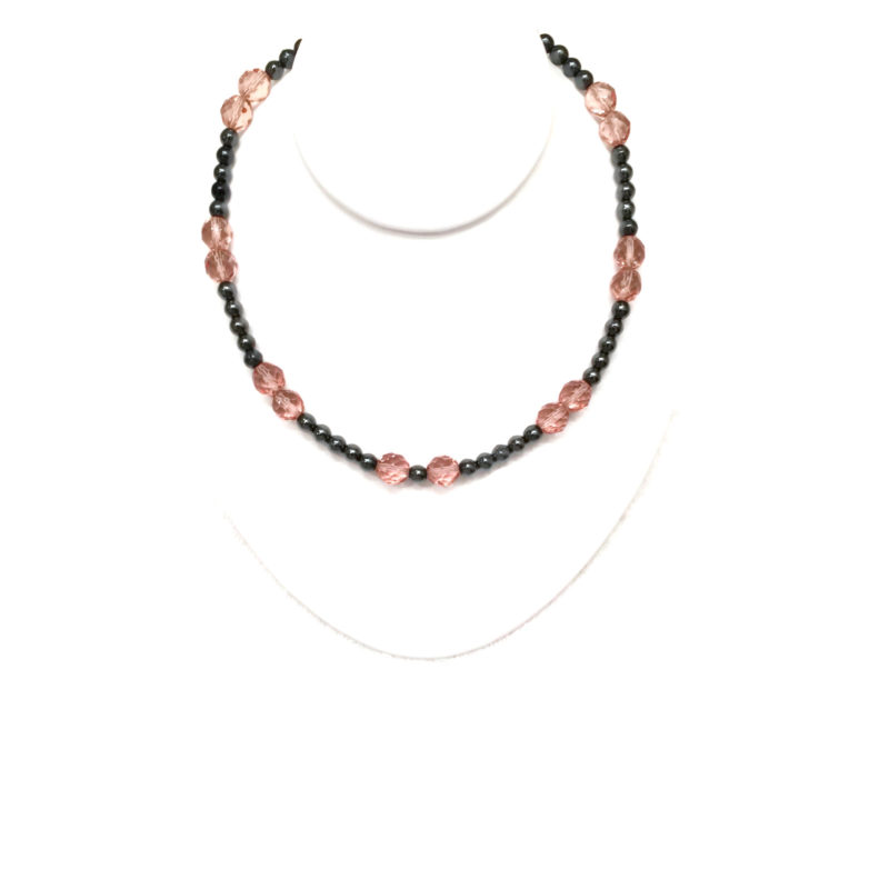 Charcoal Gray and Pink Swarovski Choker