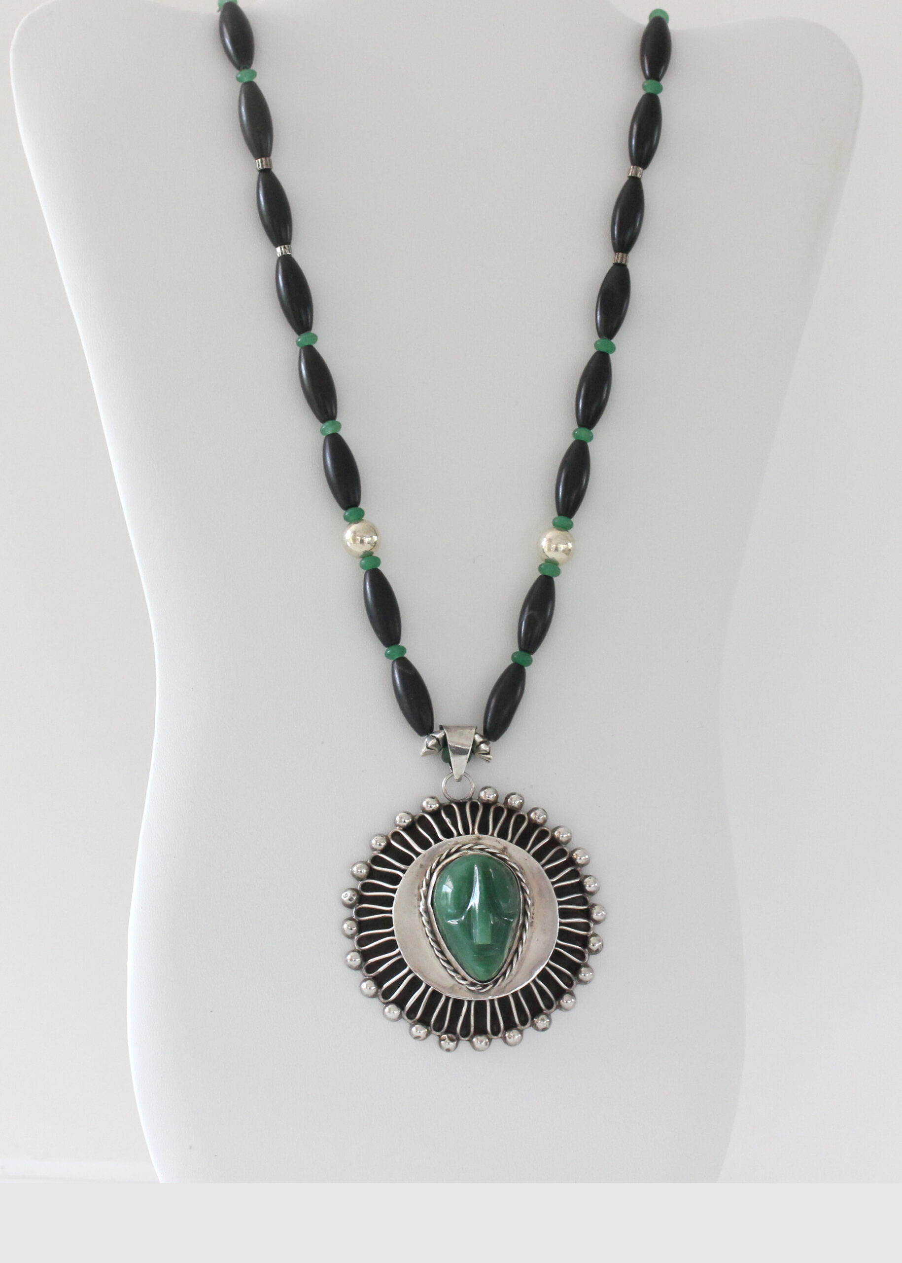 Black, Sterling Silver, and Green Aventurine Boho Necklace/pendant