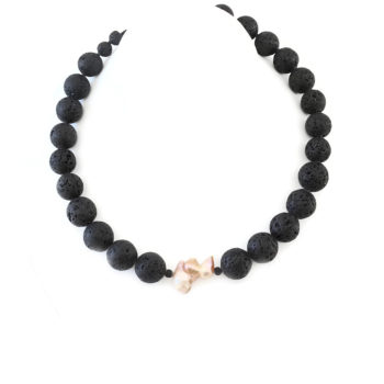 Lava balls with blush baroque pearl focal