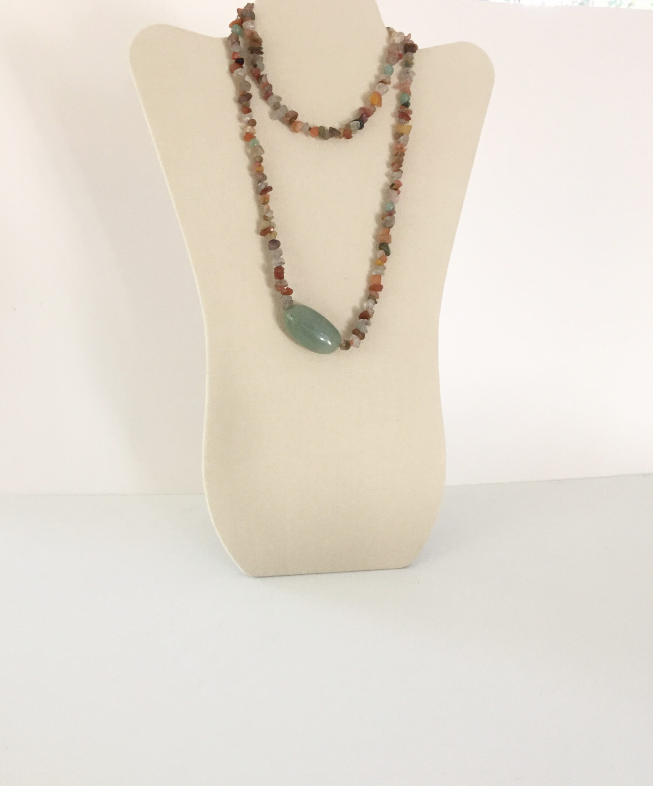 Green Aventurine Beautiful Focal on Earthy Gem Chips Chain. One of a Kind