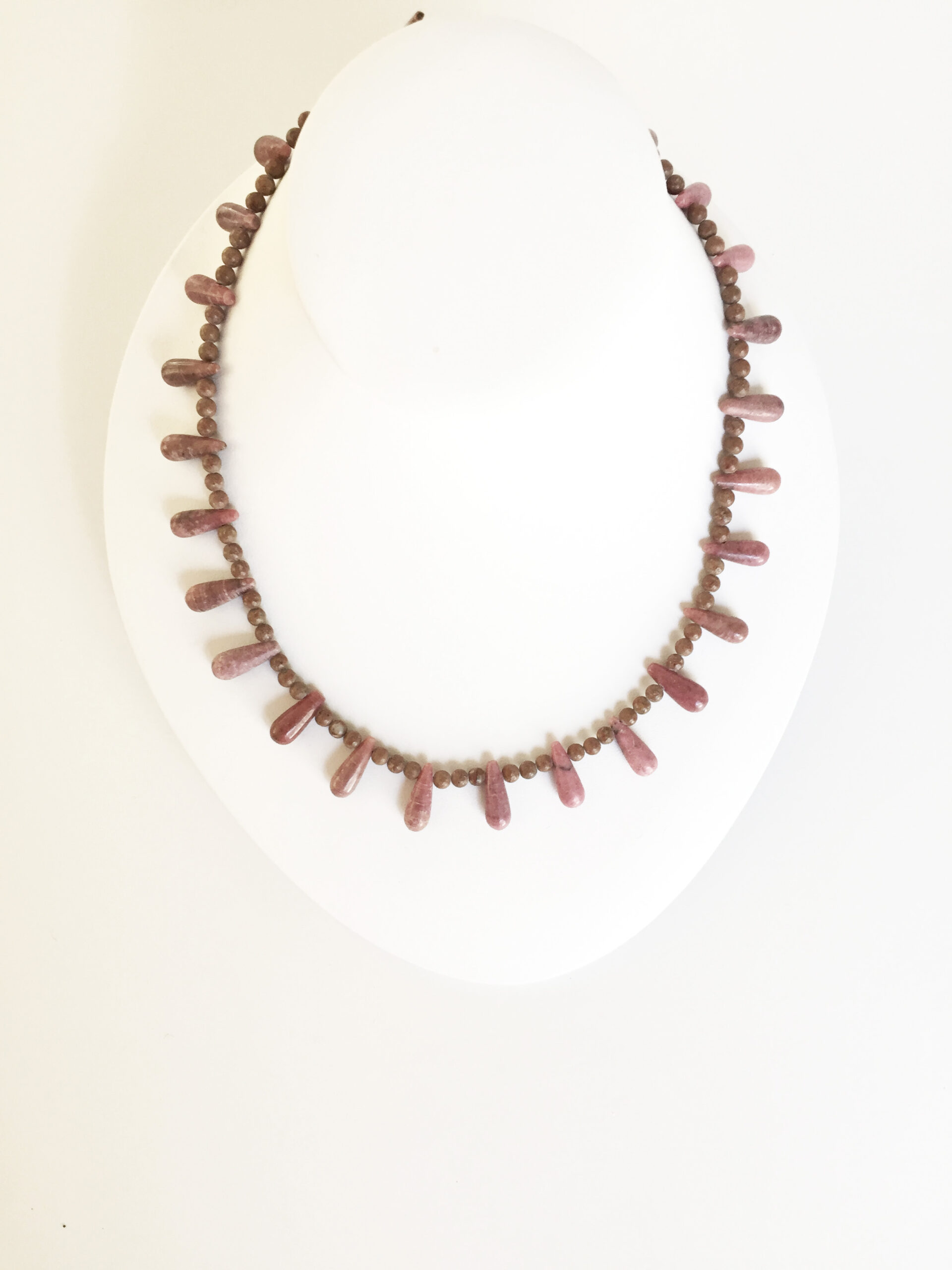 Dusty Pink Briolettes and Beige Bead Necklace. One of a Kind.
