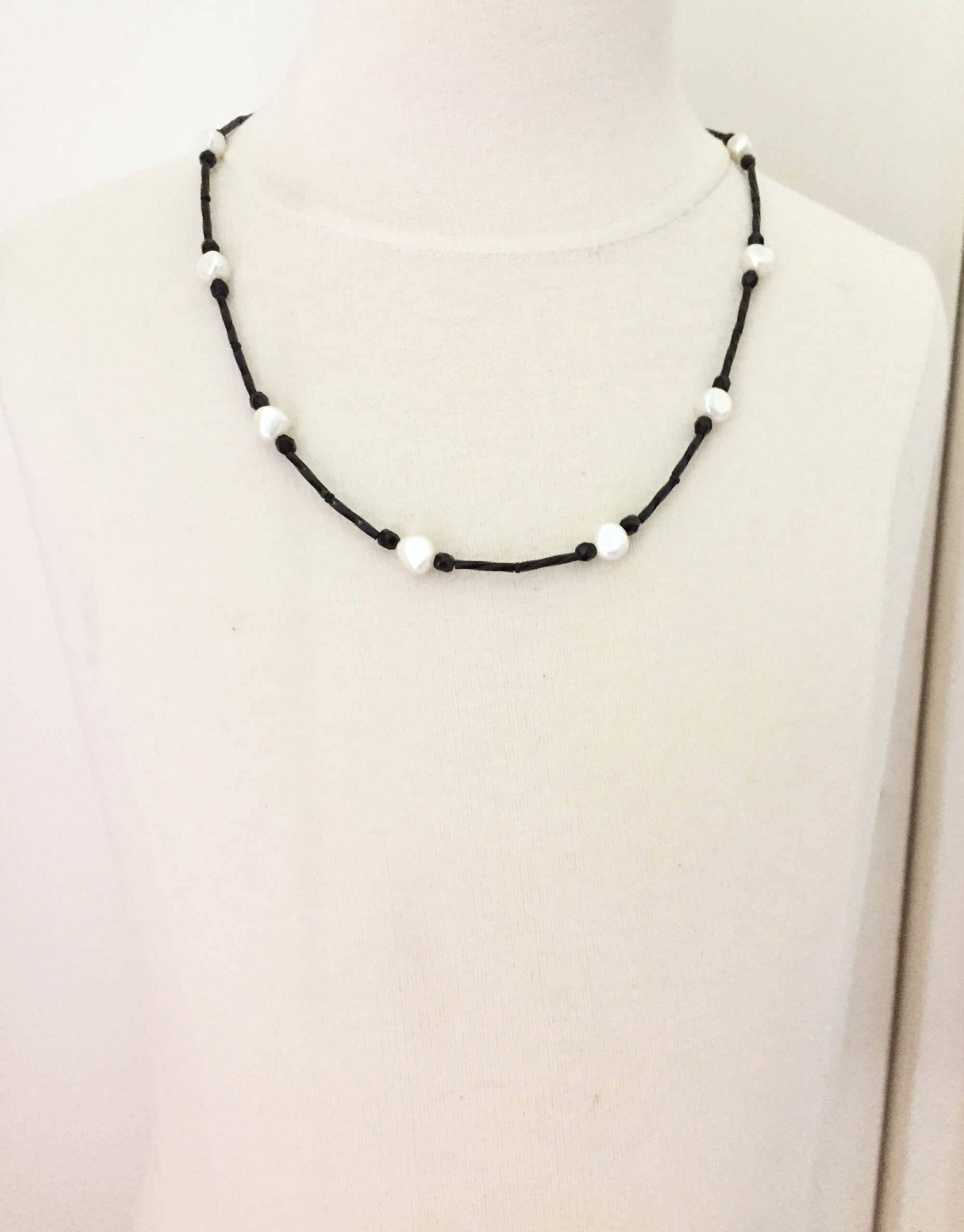 Black and White cultured Pearl Necklace. Handmade Limited Edition