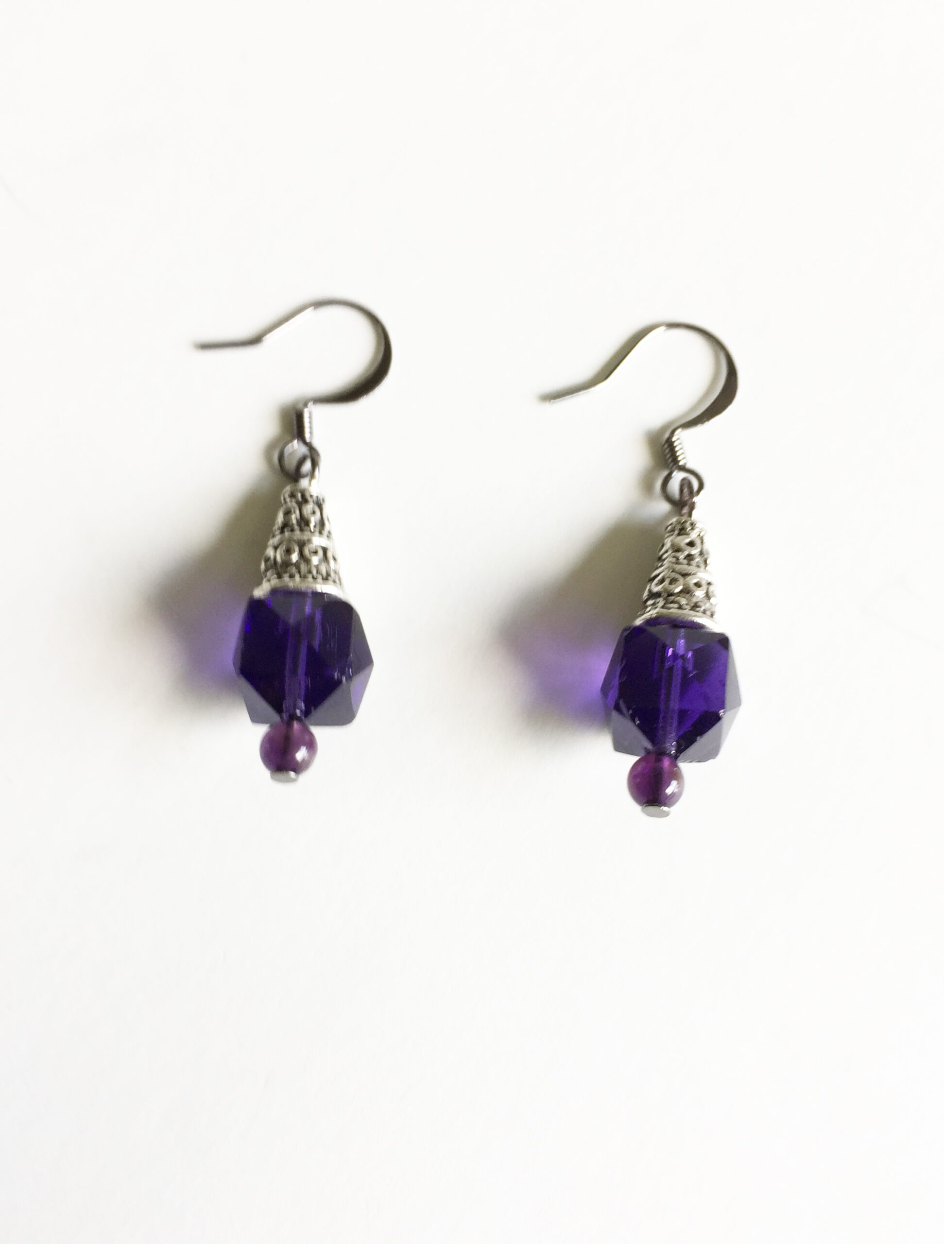 Purple and Silver Vintage Drop Earrings. One of a Kind