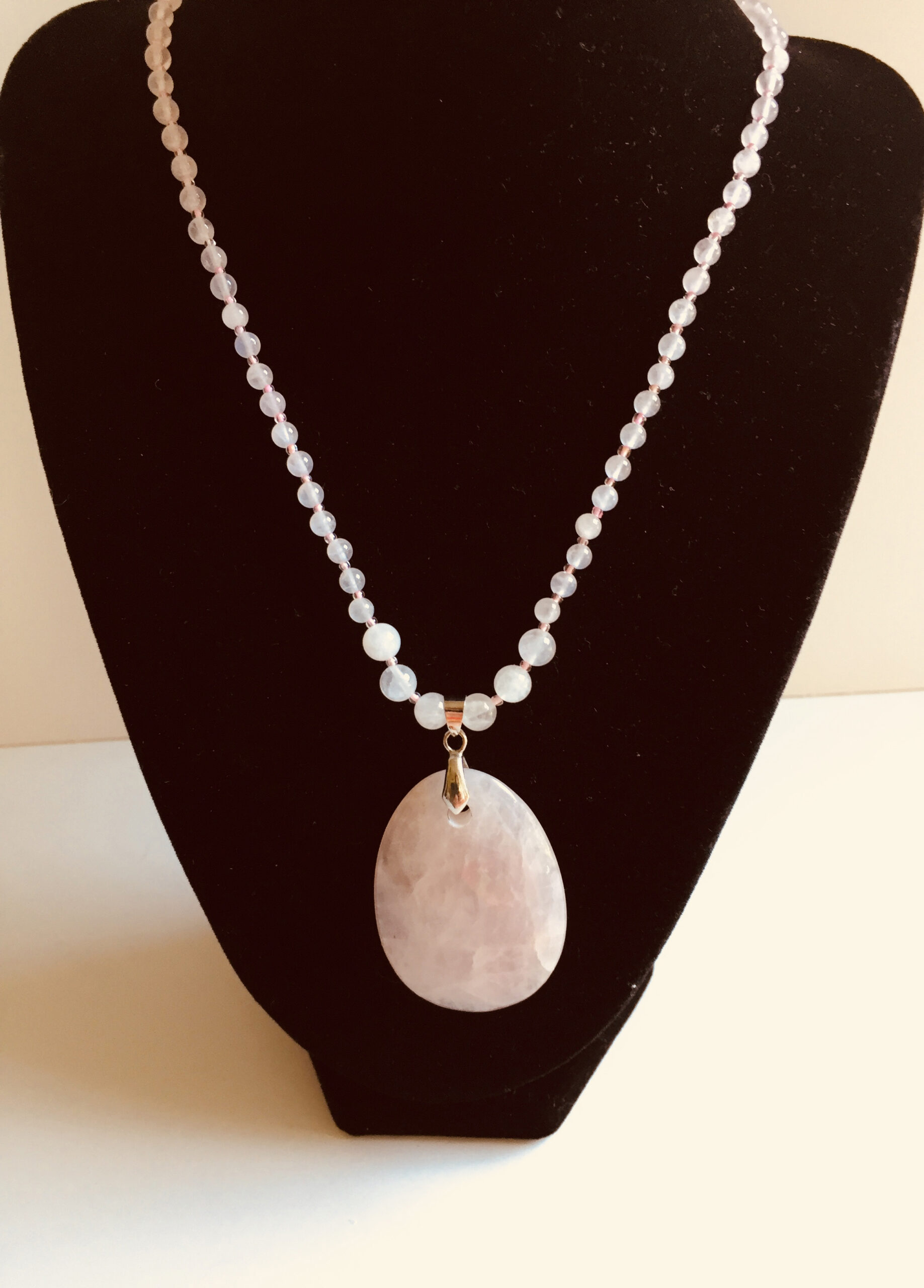 Blush Pink Rose Quartz Pendant/Necklace on Rose Quartz Chain. One of a kind.