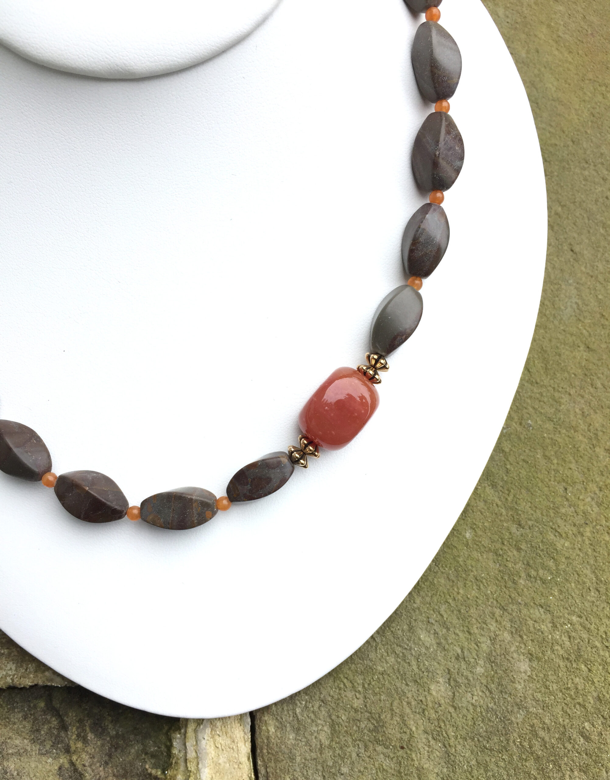 Gray Jasper Choker, Carnelians, (Caramel) Red Aventurine Focal