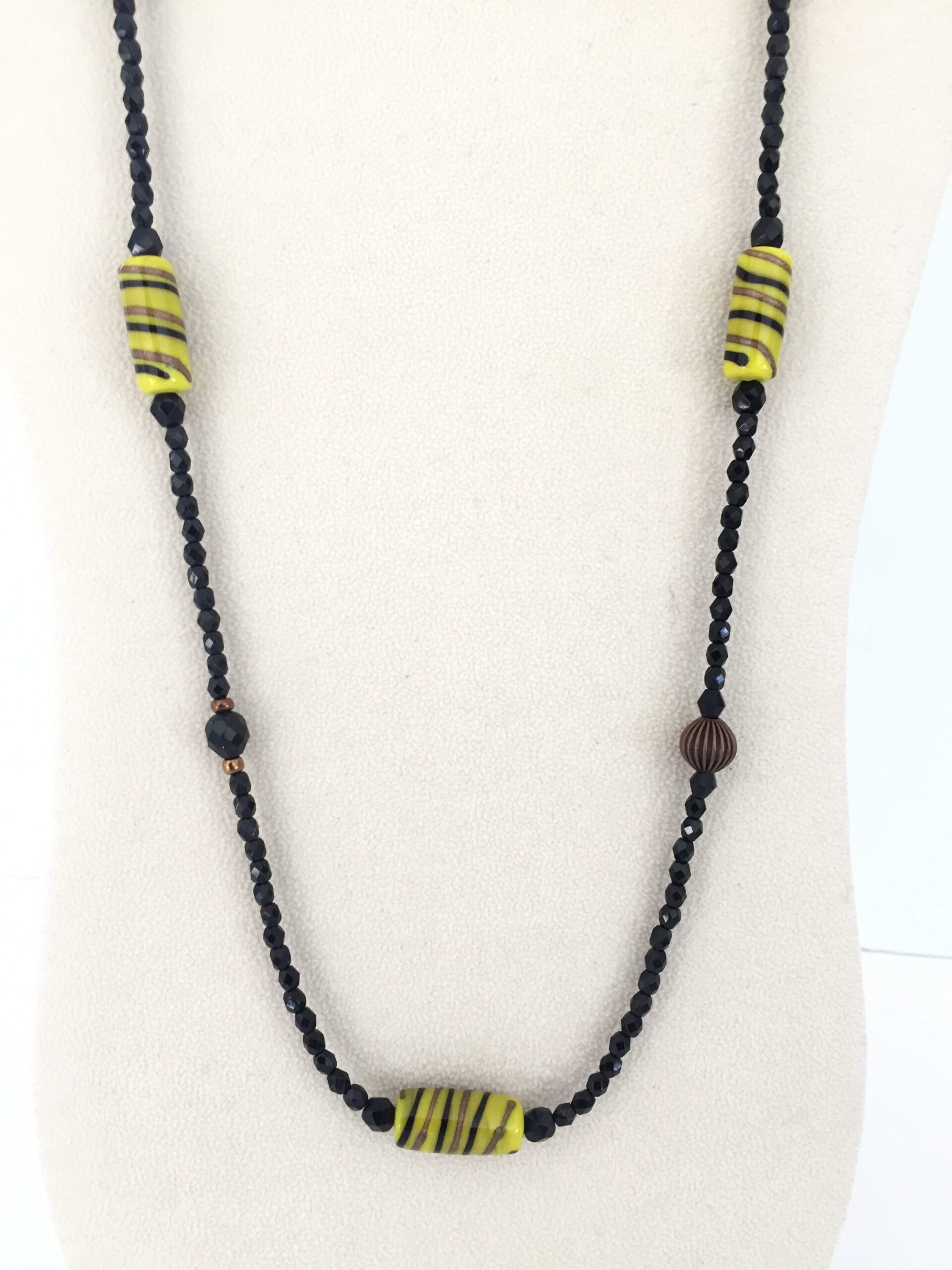 Black, Yellow, and Copper Illusion Long Necklace. One of a kind