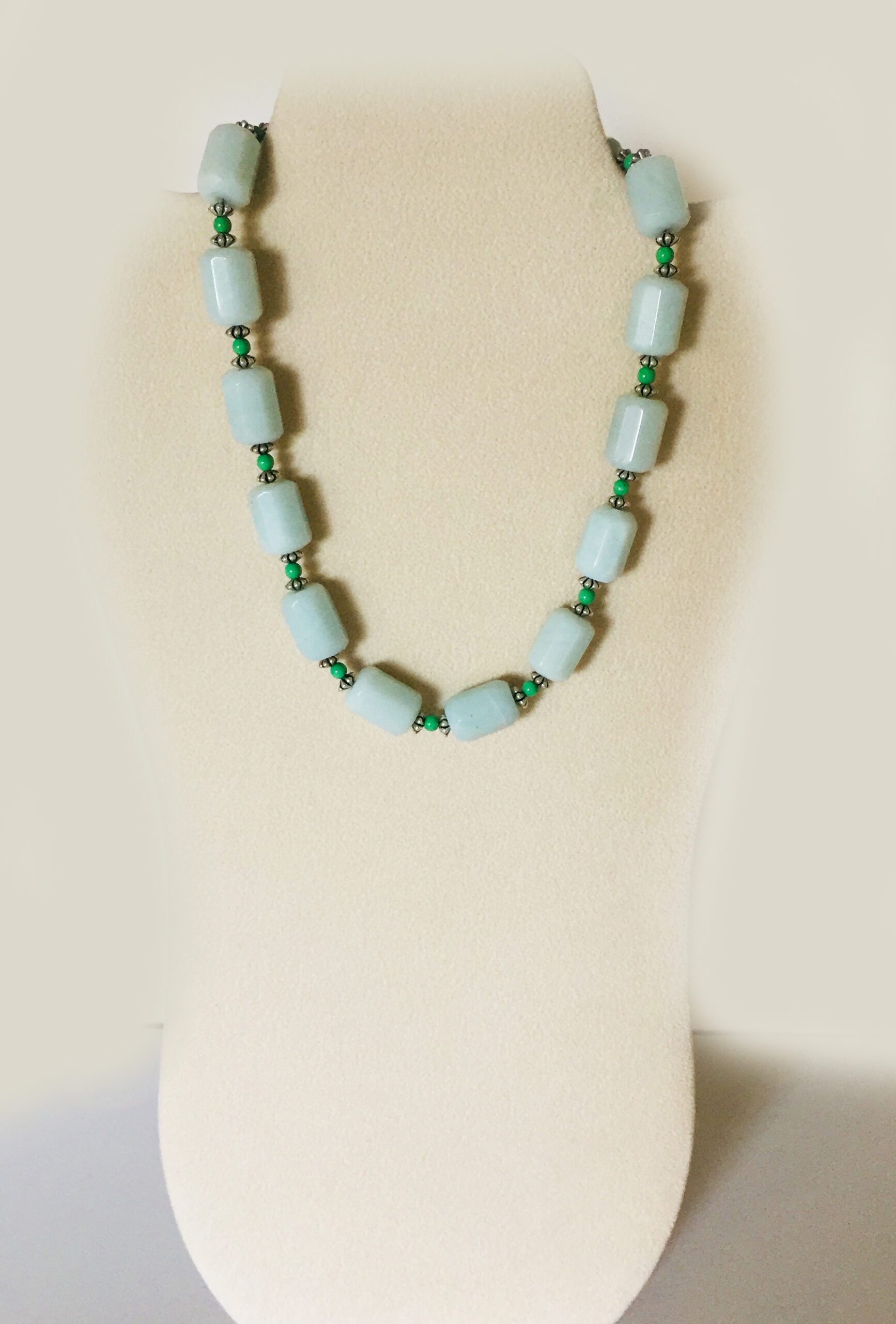Aqua, Amazonite, Green, Bali Style Silver, Handmade Glam Necklace. One-of-a-Kind