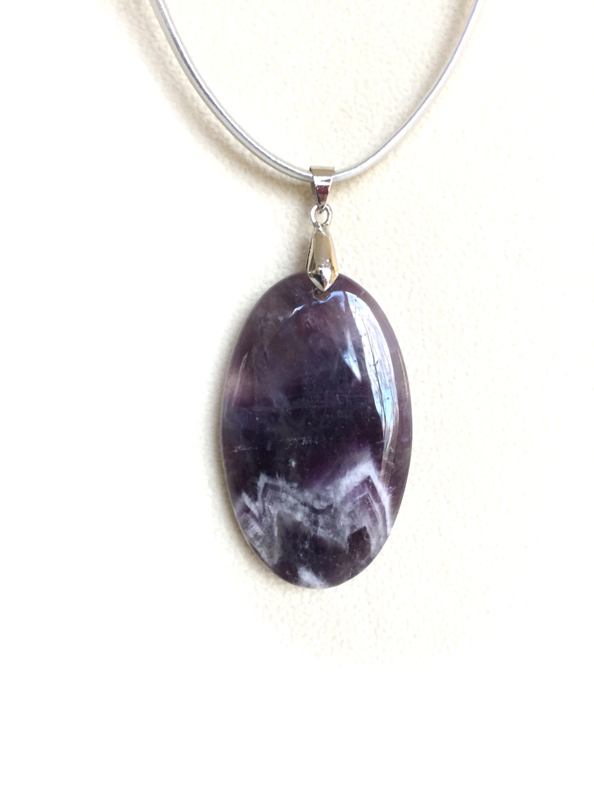 Chevron Amethyst Oval Pendant on Silver Leather Cord. February Birthstone One of a Kind - Image 3