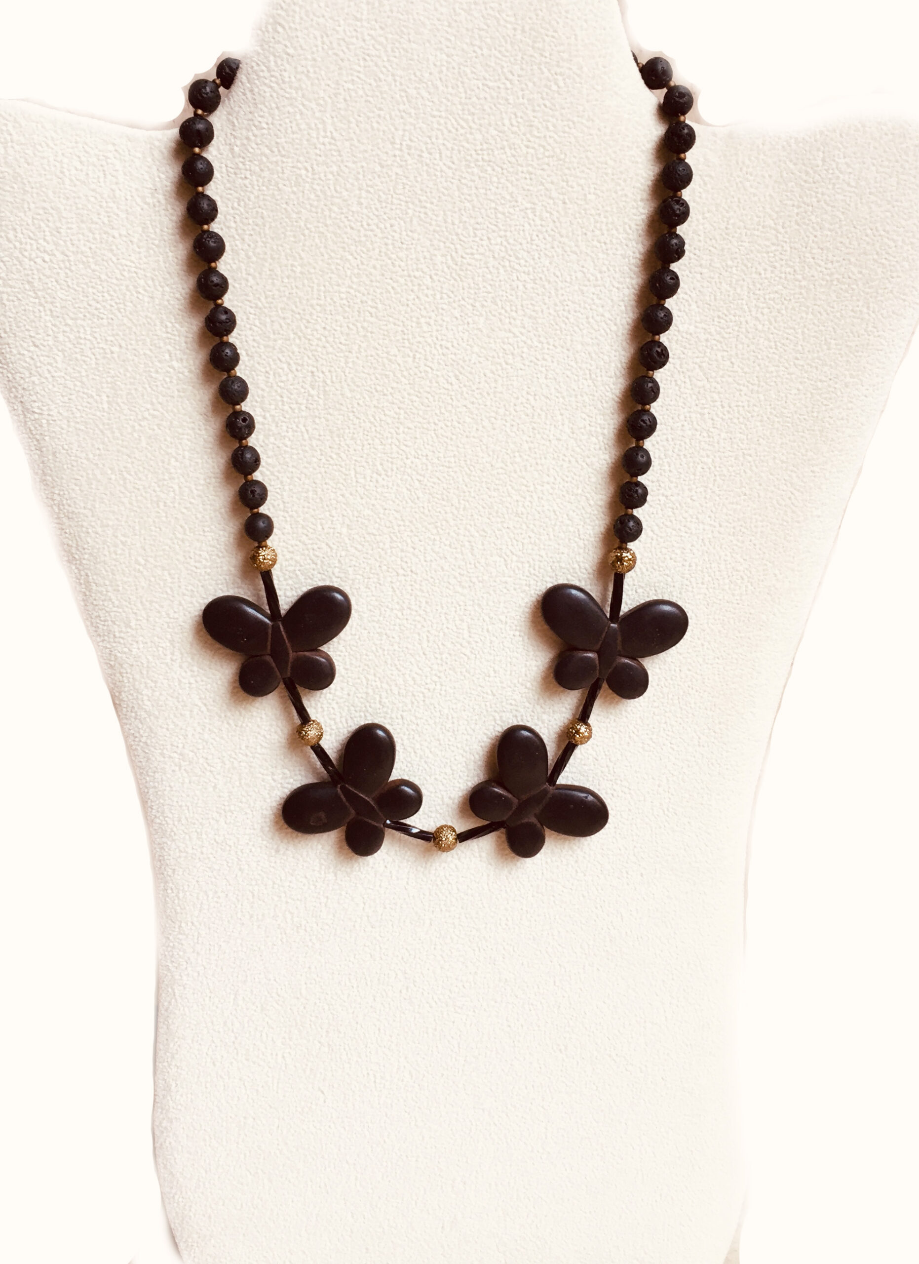 Black Obsidian Butterflies Necklace with Bronze Beads. One-of-a-Kind, Handmade